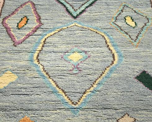 13 Feet Moroccan Green Hand Woven Wool Runner Rug